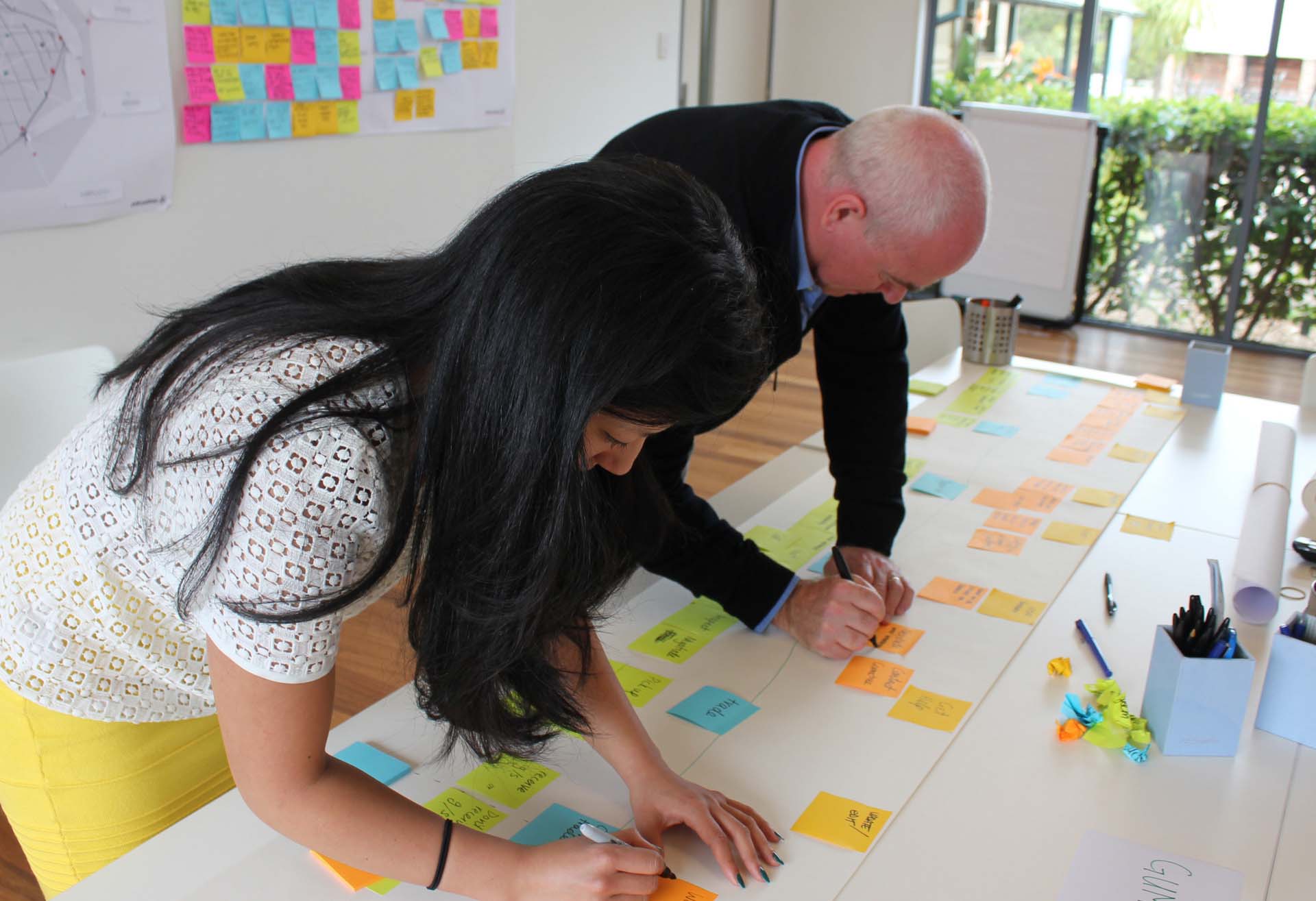 Two proto experience designers developing a customer journey map